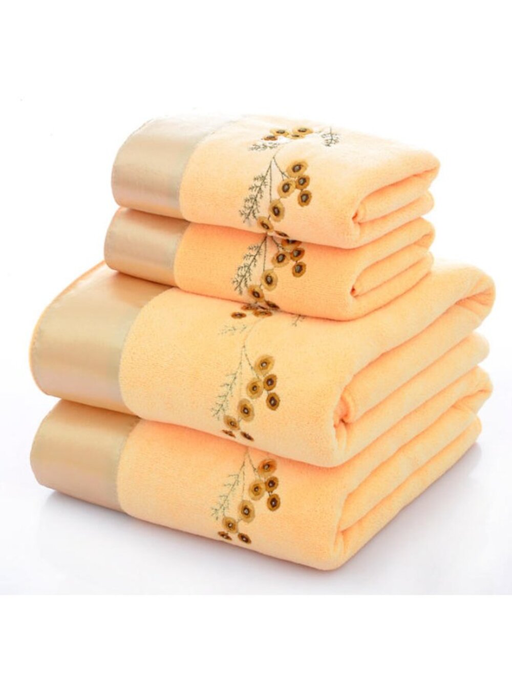 4pcs/Set Yellow Quick Dry Solid Microfiber Towel Set Bath Towel
